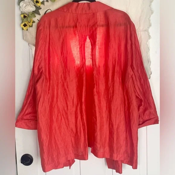 Catherines MB Salmon Crinkle Linen Blend Open Front Collared Jacket, [3x 26/28W] - Picture 7 of 7